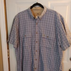 Mossy Oak Brand Blue Plaid Short Sleeve Button Down Shirt Men's Size XL  Cotton